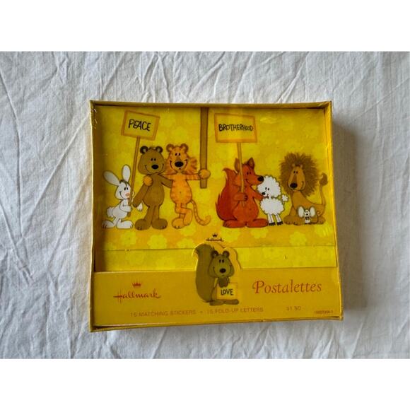 Sealed Vintage Hallmark Postalettes 15 stickers + Fold-up letters Cute Animals! - Picture 1 of 2